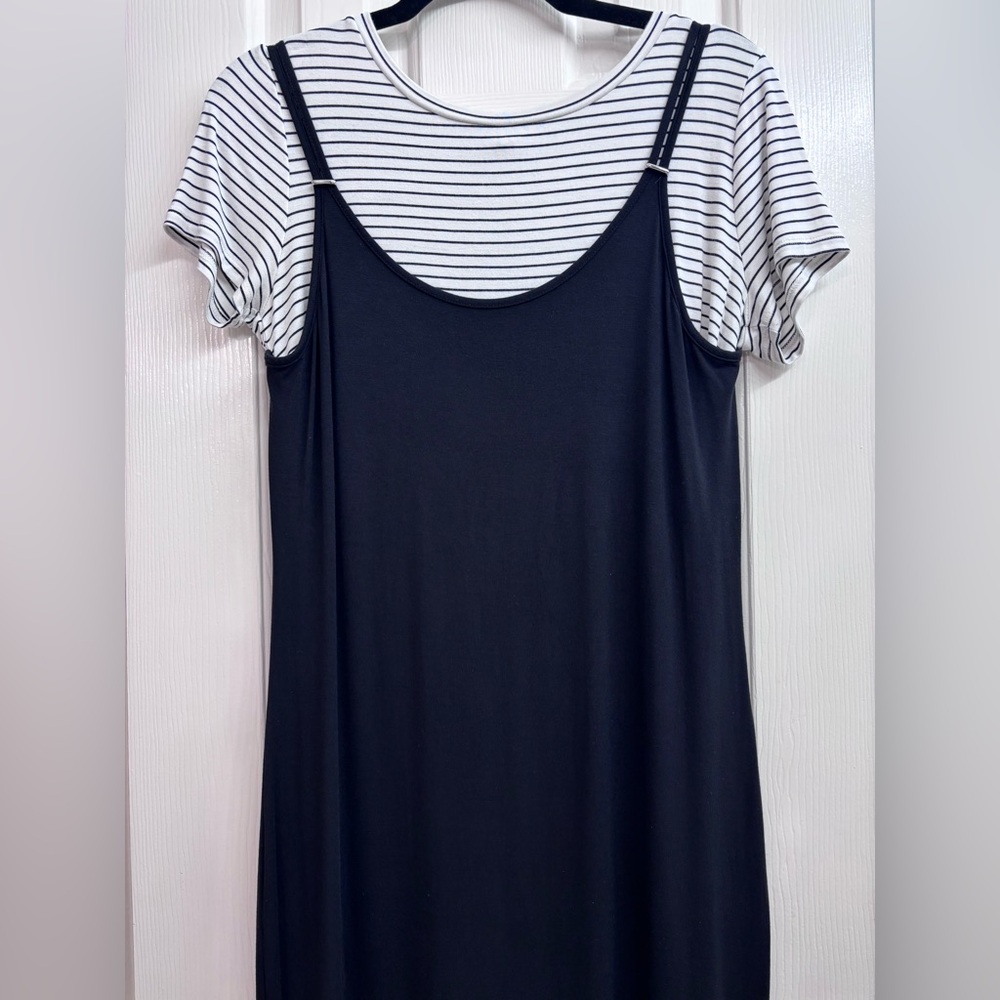 Calvin Klein Black Knit Slip Midi Dress Scoop Neck Stretch Rayon - Picture 10 of 16